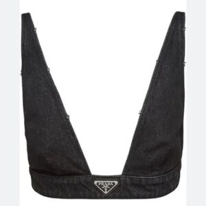 Prada Black/Grey Denim Triangle Bralette